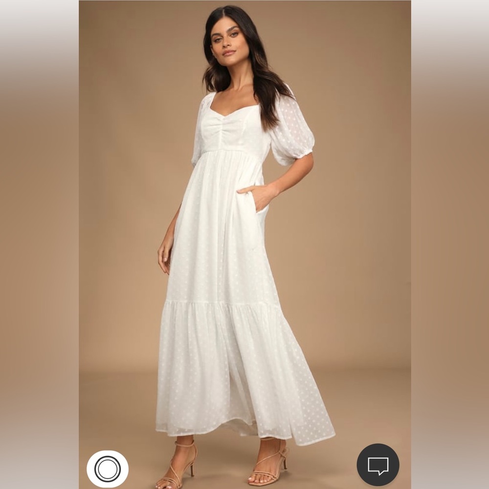 White Swiss Dot Puff Sleeve Maxi Dress